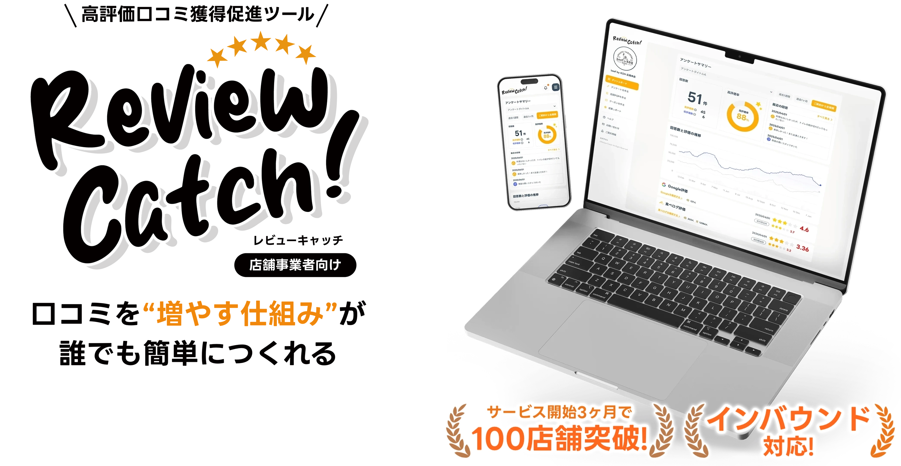 口コミを“増やす仕組み”が誰でも簡単につくれるReview Catch!高評価口コミ獲得支援ツール